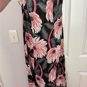 Anthropologie Pink and Green Patterned midi dress